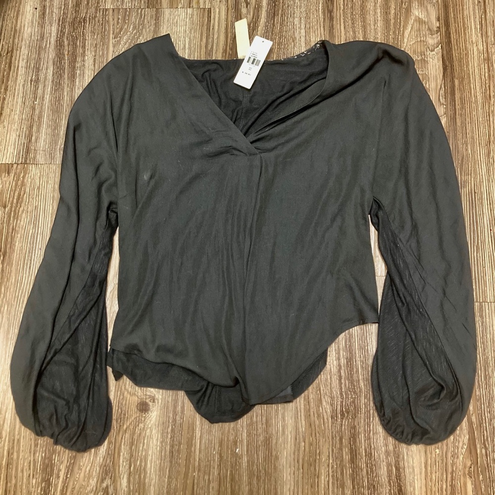 NWT Dolan Anthropologie Top Blouse Shirt Size Extra Small Black Cuffed Sleeves